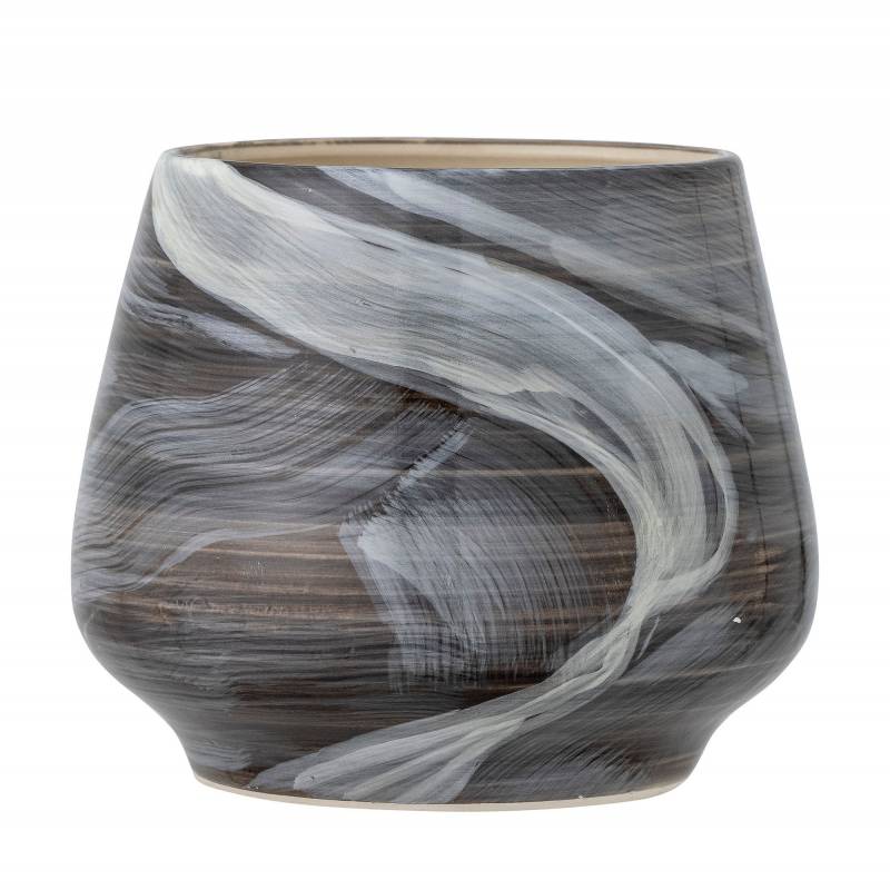 Bloomingville Skjalm Urtepotteskjuler i Brunt Stent&oslash;j med Marmoreret M&oslash;nster &Oslash;18x15,5 cm