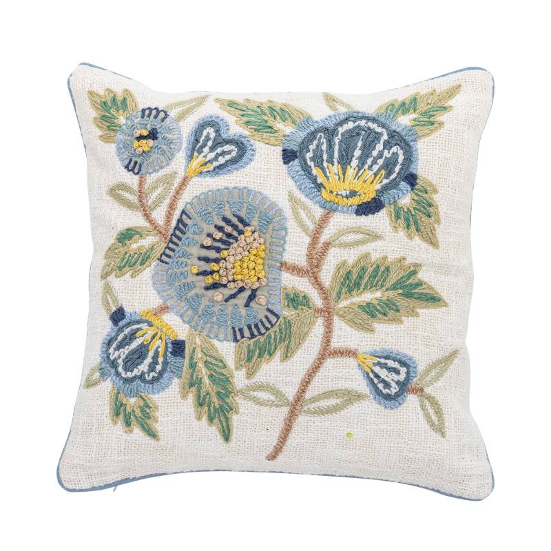 Creative Collection Hanna pude i bomuld blomstermotiv i bl&aring; 