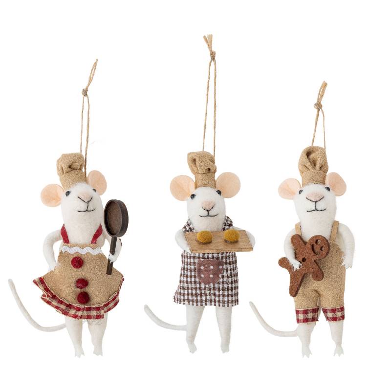Bloomingville Peo Ornament julemus i Uld naturfarvet, 3 stk