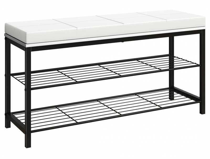 Taliro skoreol 90x30cm med 2 hylder i sort metal med hvid hynde