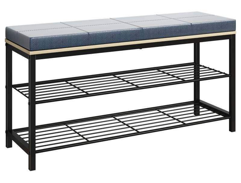 Taliro skoreol 90x30cm med 2 hylder i sort metal med natur hynde