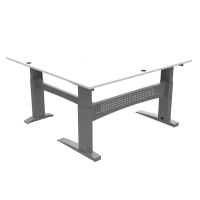ConSet 501-11 hæve-sænkebord L-formet 180x180cm hvid med sølv stel