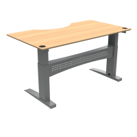 ConSet 501-11 hæve-sænkebord med bue 180x100cm bøg med sølv stel
