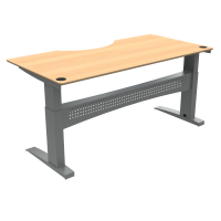 ConSet 501-11 hæve-sænkebord med bue 200x100cm bøg med sølv stel