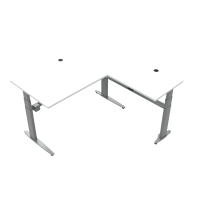 ConSet 501-25 hæve-sænkebord L-formet 160x160cm hvid med sølv stel