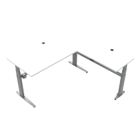 ConSet 501-25 hæve-sænkebord L-formet 180x180cm hvid med sølv stel