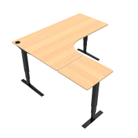 ConSet 501-43 hæve-sænkebord L-formet 180x180cm bøg med sort stel