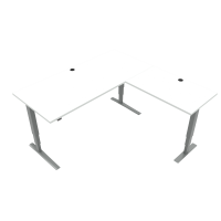 ConSet 501-43 L-formet hæve-sænke bord 180x180cm hvid med sølv stel