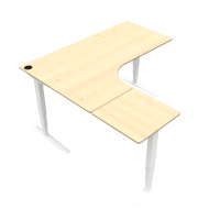 ConSet 501-43 hæve-sænkebord L-formet 180x180cm ahorn med hvidt stel