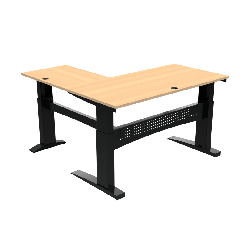 ConSet 501-11 hæve-sænkebord L-formet 160x160cm bøg med sort stel