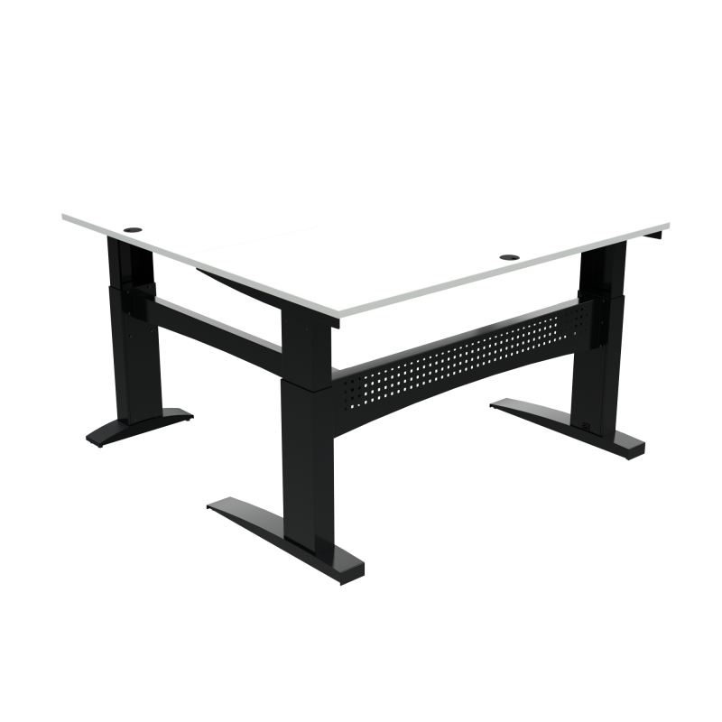ConSet 501-11 hæve-sænkebord L-formet 160x160cm hvid med sort stel