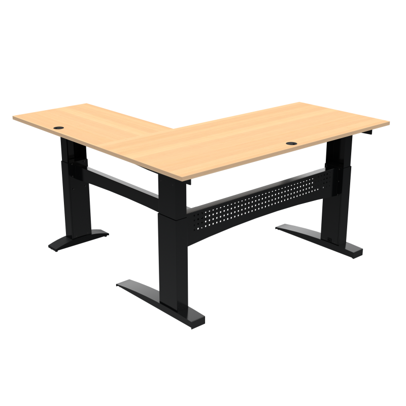 ConSet 501-11 hæve-sænkebord L-formet 180x180cm bøg med sort stel