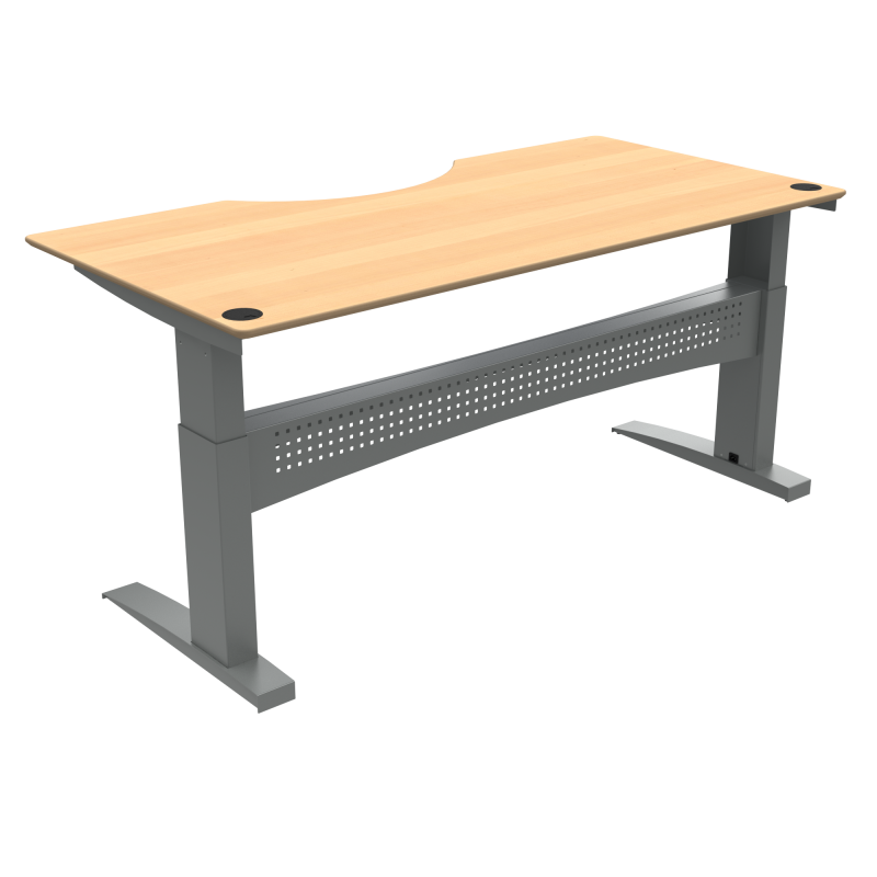 ConSet 501-11 hæve-sænkebord med bue 200x100cm bøg med sølv stel