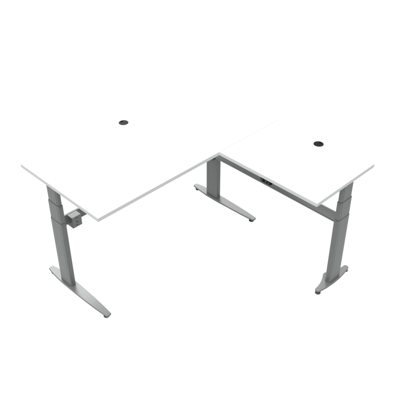 ConSet 501-25 hæve-sænkebord L-formet 160x160cm hvid med sølv stel