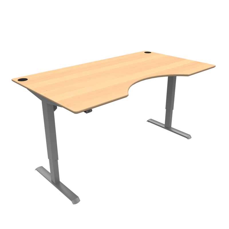 ConSet 501-33 hæve-sænke bord med bue 180x100cm bøg med sølv stel