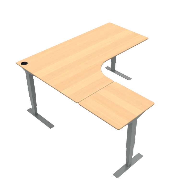 ConSet 501-37 hæve-sænkebord 180x180cm bøg med sølv stel