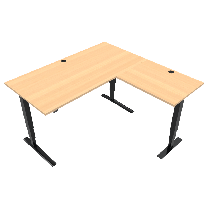ConSet 501-43 L-formet hæve-sænke bord 160x160cm bøg med sort stel