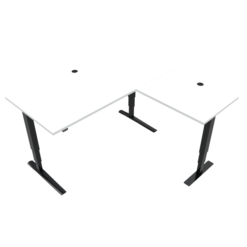 ConSet 501-43 L-formet hæve-sænke bord 160x160cm hvid med sort stel