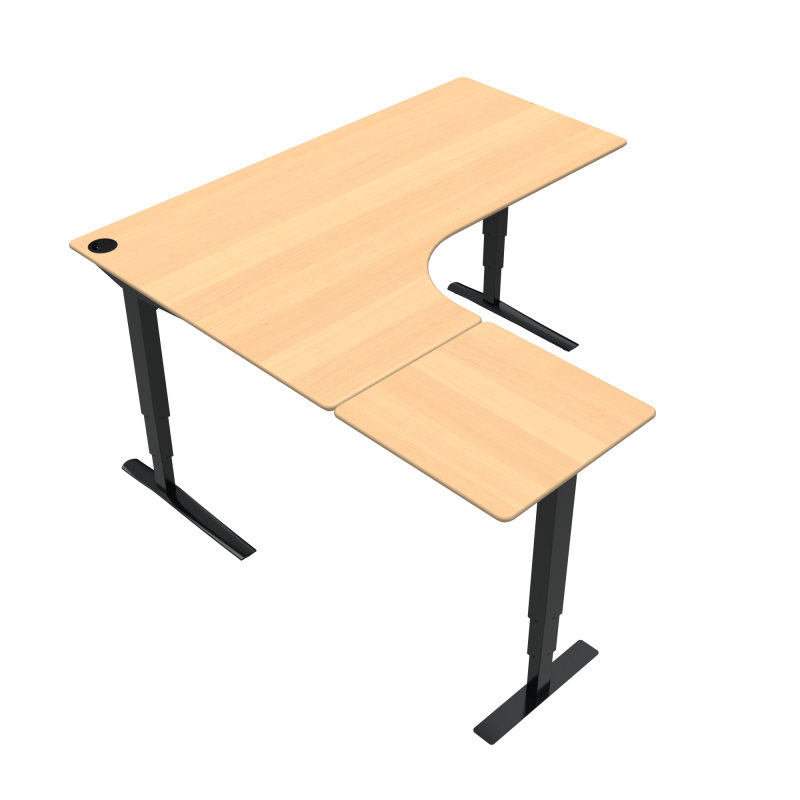 ConSet 501-43 hæve-sænkebord L-formet 180x180cm bøg med sort stel