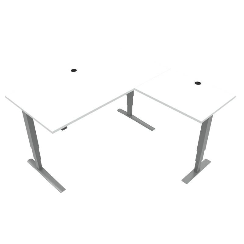 ConSet 501-43 L-formet hæve-sænke bord 160x160cm hvid med sølv stel