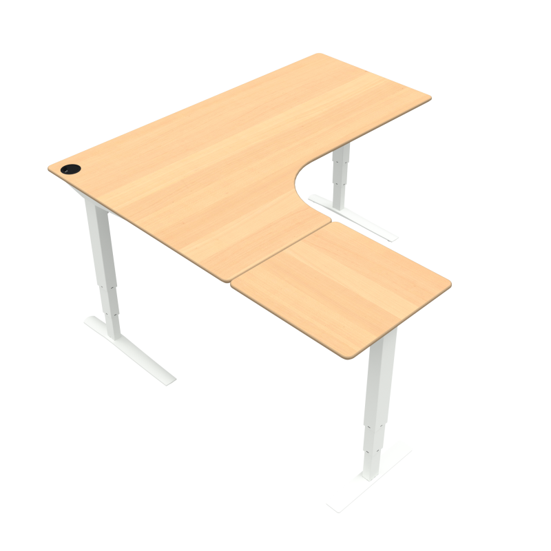 ConSet 501-43 hæve-sænkebord L-formet 180x180cm bøg med hvidt stel