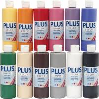 Plus Color hobbymaling standardfarver, s&aelig;t med 12 x 250 ml