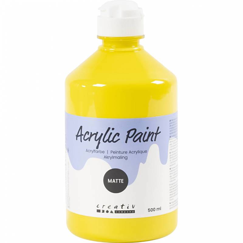 Akrylmaling Mat 500ml prim&aelig;r gul