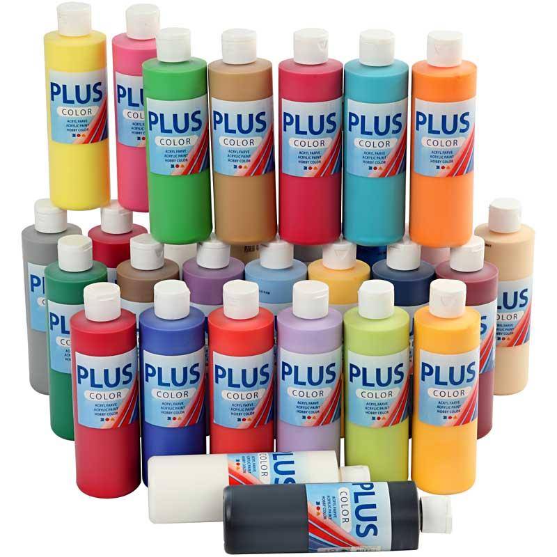 Plus Color hobbymaling, s&aelig;t med 30 x 250 ml