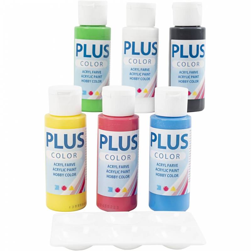Plus Color hobbymaling prim&aelig;rfarver, 6 x 60 ml