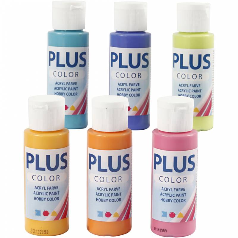 Plus Color hobbymaling colorful, s&aelig;t med 6 x 60 ml
