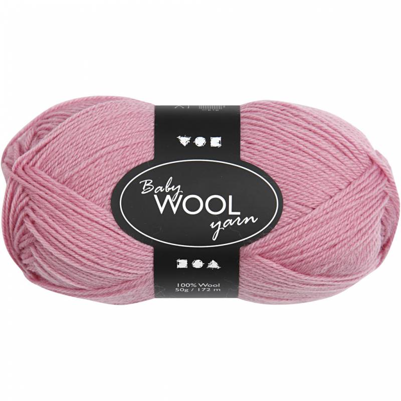 Babygarn l&aelig;ngde 172 meter 50g 100% merinould m&oslash;rk rosa