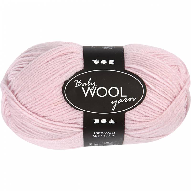 Babygarn l&aelig;ngde 172 meter 50g 100% merinould lys rosa