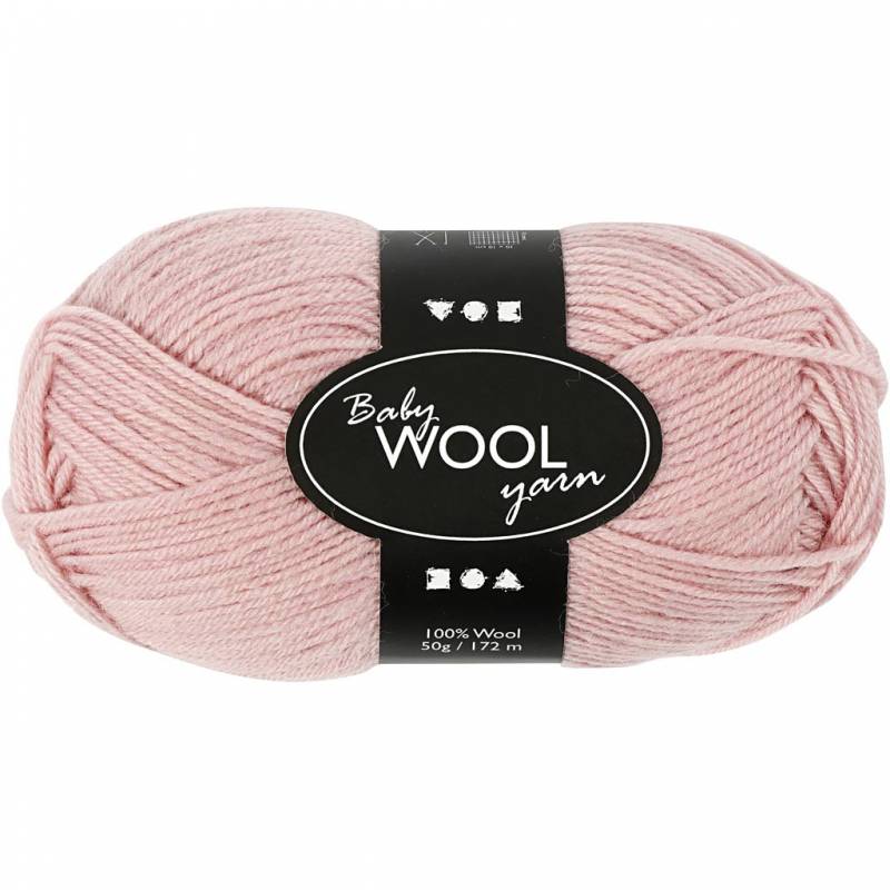 Babygarn l&aelig;ngde 172 meter 50g 100% merinould st&oslash;vet rosa