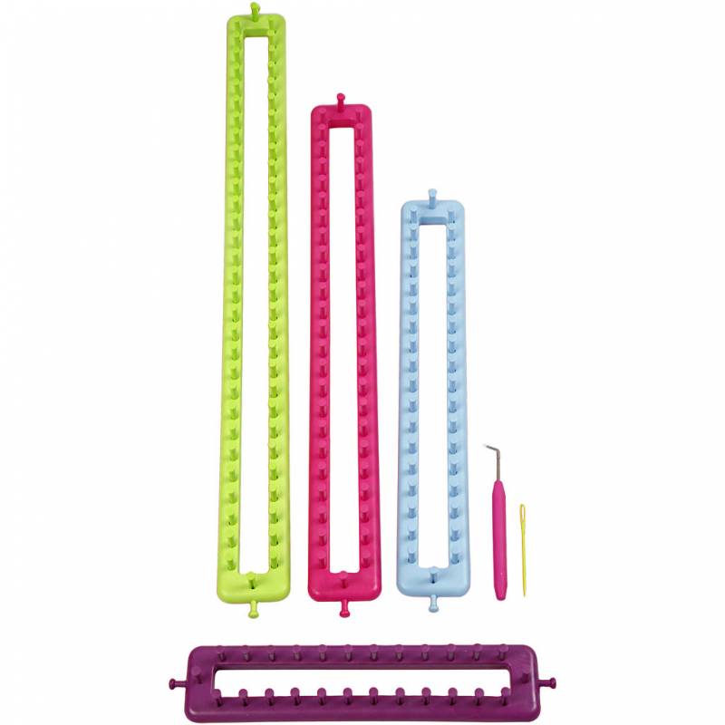 Strikkeringe l&aelig;ngde 25-35-45-55cm i plast, 4 farver