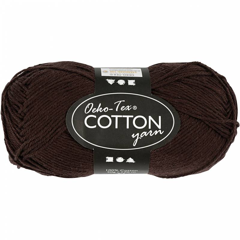 Bomuldsgarn nr. 8/4 l&aelig;ngde 170 meter 50g m&oslash;rk brun