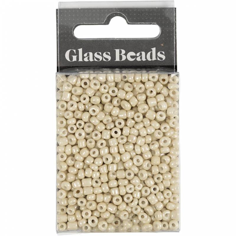 Rocaiperler &Oslash;3mm str. 8/0 hulst&oslash;rrelse 0,6-1,0mm off white, 25g