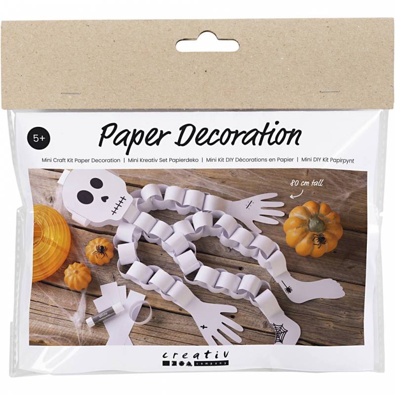 DIY Kit Mini papirpynt Halloween skelet sort og hvid