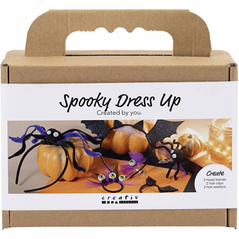 DIY Kit Mini Spooky udkl&aelig;dning med h&aring;rb&oslash;jler, h&aring;rsp&aelig;nder og h&aring;relastikker sort