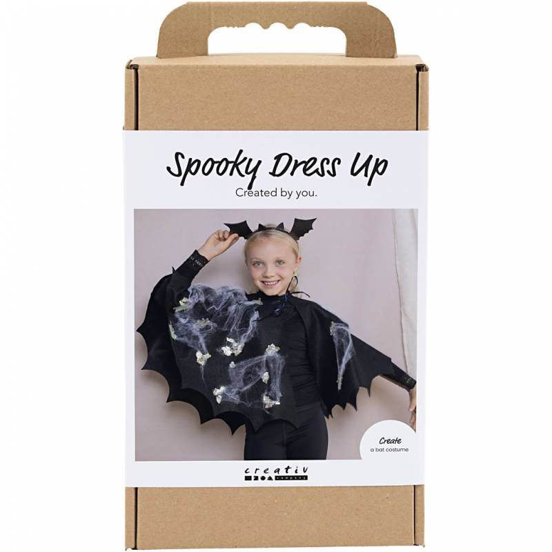 DIY Kit Spooky udkl&aelig;dning med flagermuskappe- og h&aring;rb&oslash;jle sort