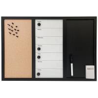 Whiteboard, kork- og kridt kombitavle med ugeplan 70x50cm