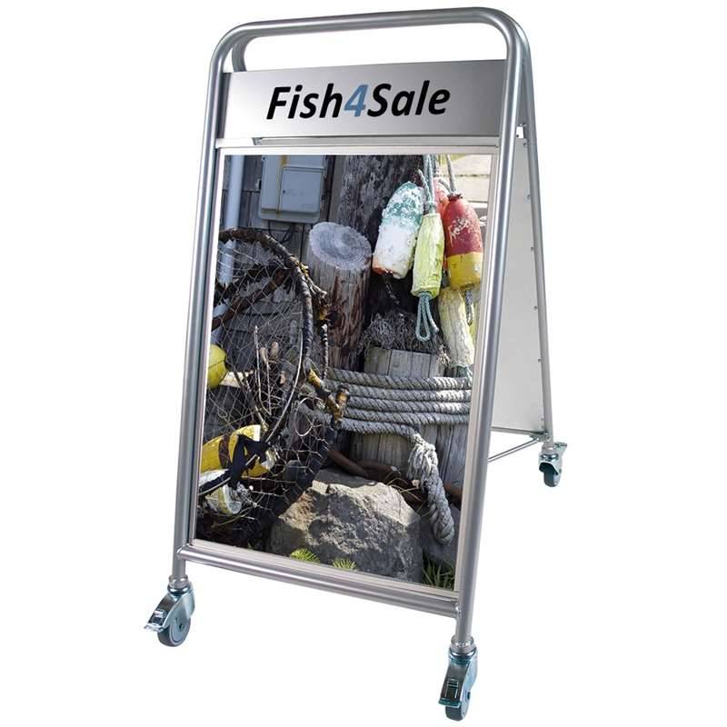 Expo Sign Lux gadeskilt 50x70cm med logoplade og hjul s&oslash;lv