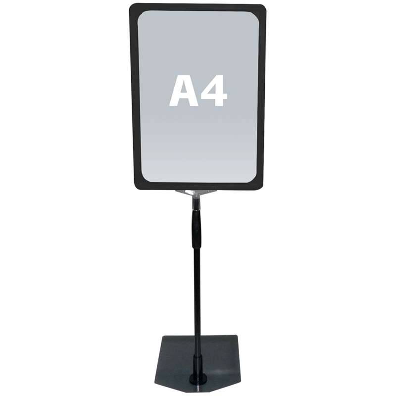 Flex infostander justerbar til bord A4 med plastramme sort