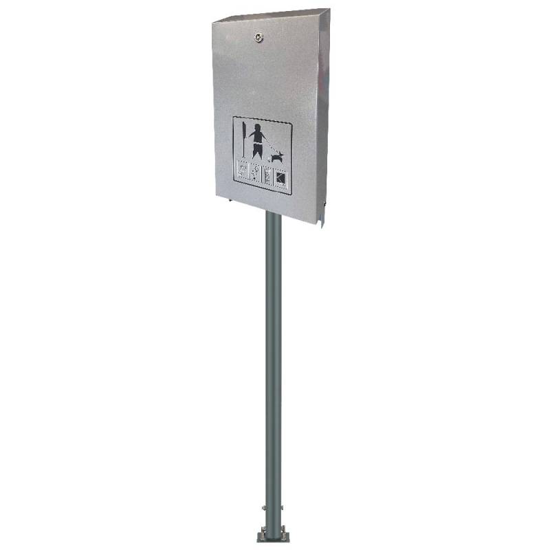 Eco hundeposeholder dispenser med tryk og 145 cm stang s&oslash;lv