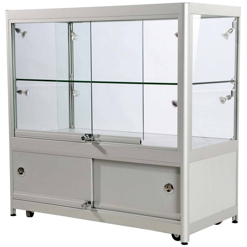 Vitrine glasskab med underskab, LED lys og l&aring;s s&oslash;lv