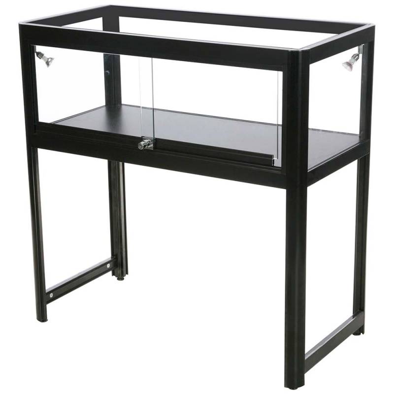 Showcase Desk Duo vitrine med LED lys og l&aring;s sort
