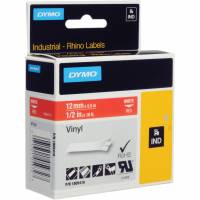 Dymo tape Rhino 12mmx5,5m farvet vinyl hvid på rød