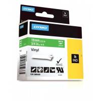 Dymo tape Rhino 19mmx5,5m farvet vinyl hvid på grøn