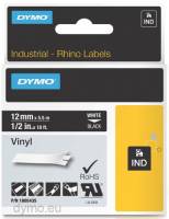 Dymo tape Rhino 12mmx5,5m vinyl hvid på sort