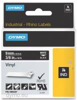 Dymo tape Rhino 9mmx5,5m vinyl hvid på sort