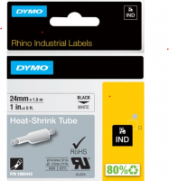 Dymo tape Rhino 24 mm x 1.5m krympetape sort på hvid